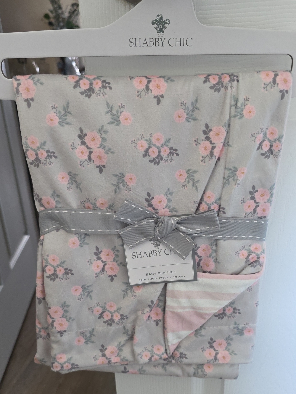 Shabby Chic Pink and Gray Floral Baby Throw Blanket